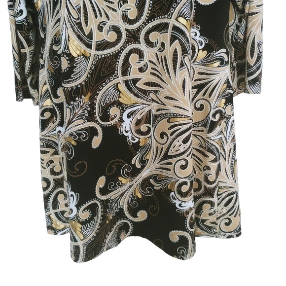 Style & Co. Stretch Tunic Top Gold  Filigrees White Black L - Picture 3 of 7